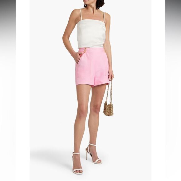 Aje Shorts Womens SIZE 12 Baby Pink Linen Blend Pockets Gold Accents NWT